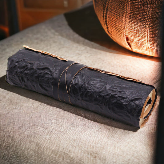 Black Rolled Leather Travel Notebook 21x15cm – wrap leather journal with strap closure and plain pages