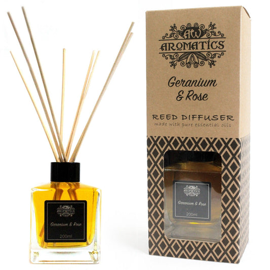 Geranium and Rose reed diffuser 200ml with soft floral fresh green essential oil fragrance for calming home scent