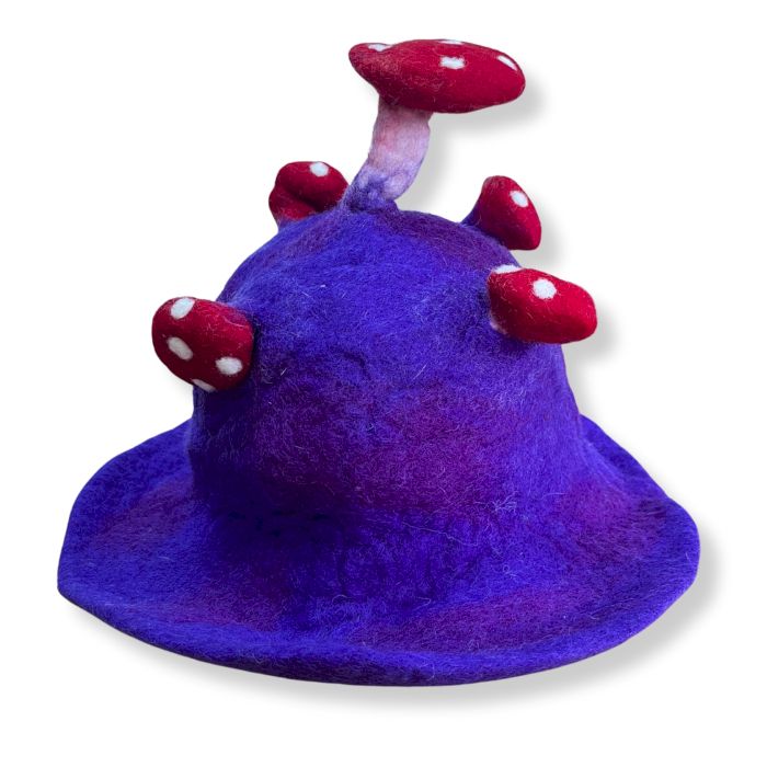 Felted Mushroom Hat in very violet felted wool with rounded silhouette