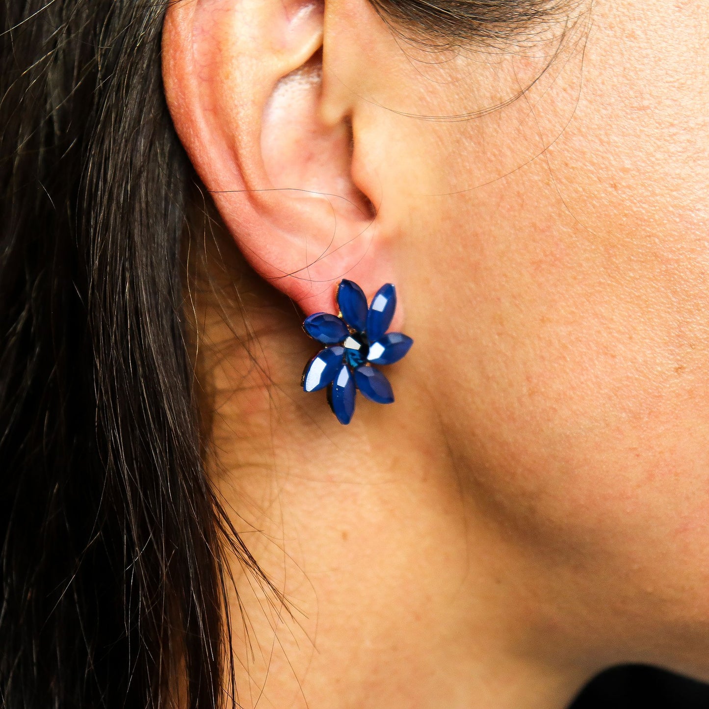Vintage Glass Earrings Royal Blue Flowers