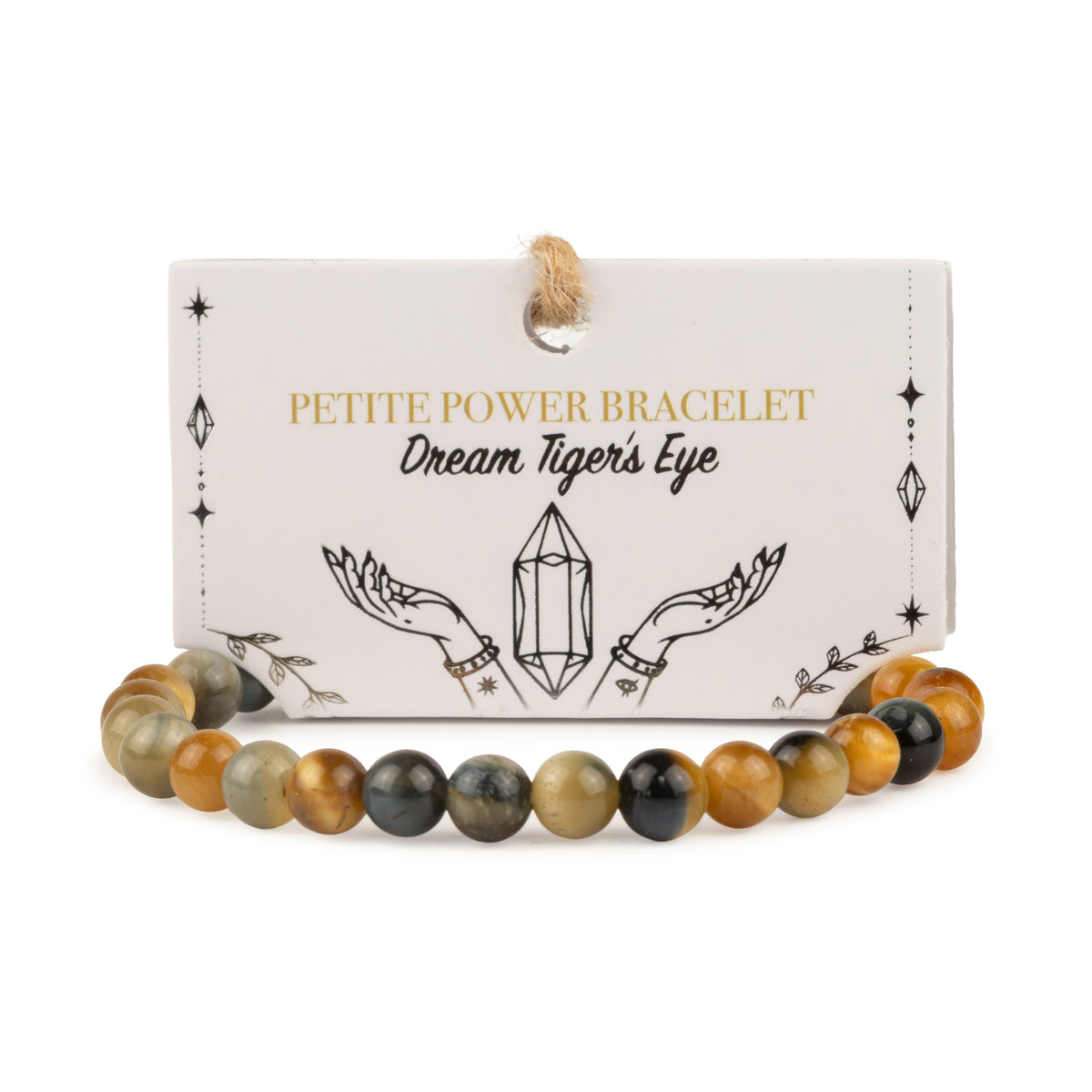 Petite Dream Tigereye Power Bracelet with polished 6mm golden brown and blue-green gemstone beads, 17cm stretch fit for slimmer wrists UK