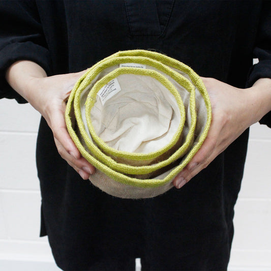 Set of 3 Natural Jute Baskets Teal – woven eco-friendly storage baskets with teal finish for boho home organisation