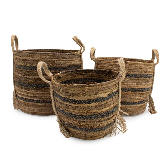 Banana leaf & seagrass large baskets natural & browns – woven eco-friendly storage baskets for boho home organisation