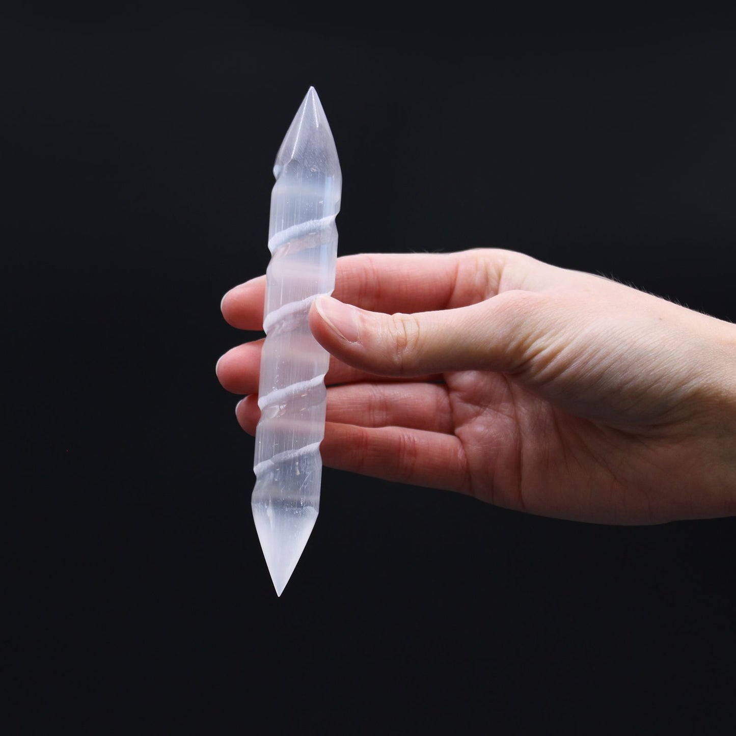 Selenite Spiral Wand Pointed Ends
