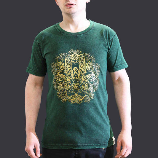 Small stone washed green Hamsa spiritual t-shirt