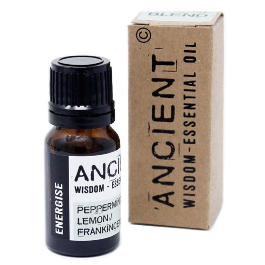 Energising Essential Oil Blend Boxed 10ml with peppermint frankincense and lemon essential oils.