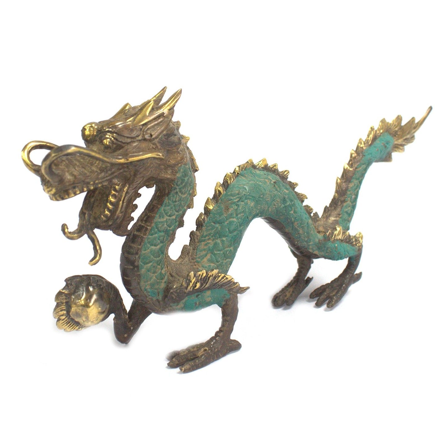 Feng Shui medium dragon with ball 27cm brass ornament for prosperity and energy balance
