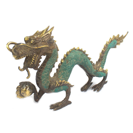 Feng Shui medium dragon with ball 27cm brass ornament for prosperity and energy balance