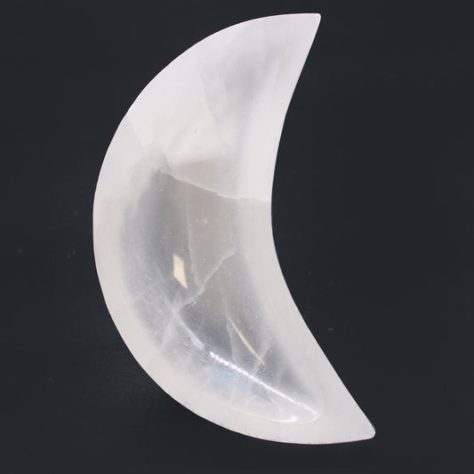 Selenite Moon Bowl  Large15 cm – natural selenite crystal moon-shaped bowl for cleansing and charging crystals, spiritual altar décor and meditation spaces UK