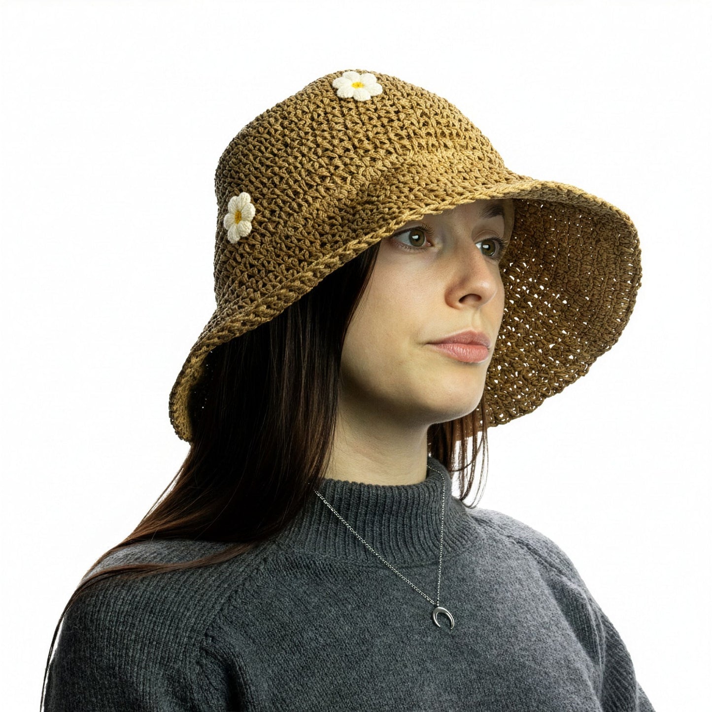 Nomad Sari Floppy Straw Sun Hat beige straw sun hat with blue floral detail
