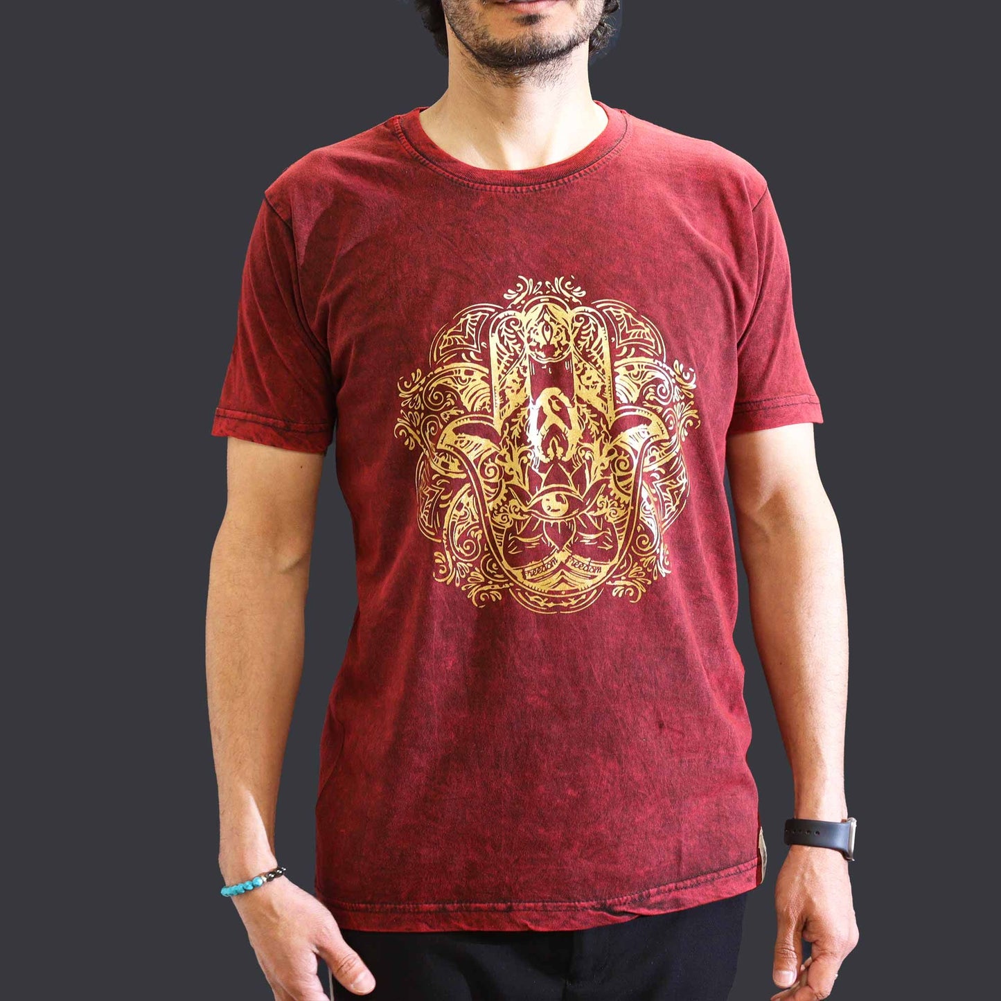 Medium Stone Washed T-Shirt - Hamsa - Maroon