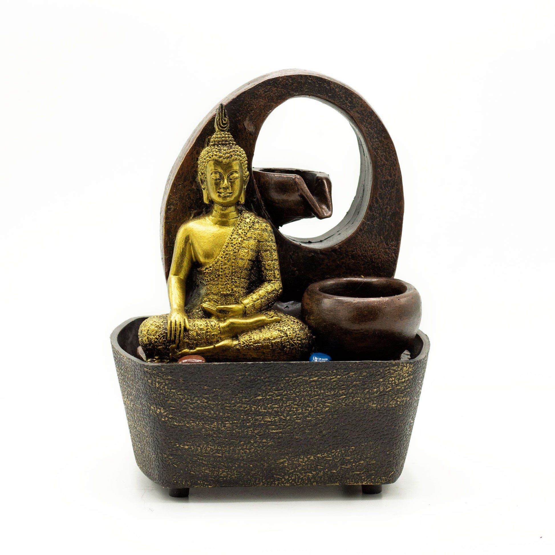 Golden Buddha pots tabletop water feature with cascading water