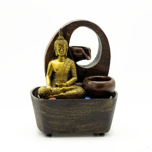 Golden Buddha pots tabletop water feature with cascading water