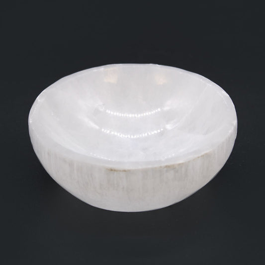 Selenite Round Bowl  Large 10 cm – polished selenite crystal bowl for energy cleansing, crystal charging and sacred décor UK