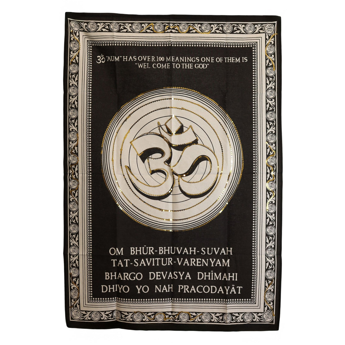 Om Welcome to the God cotton wall art with spiritual symbol design 70x110cm UK
