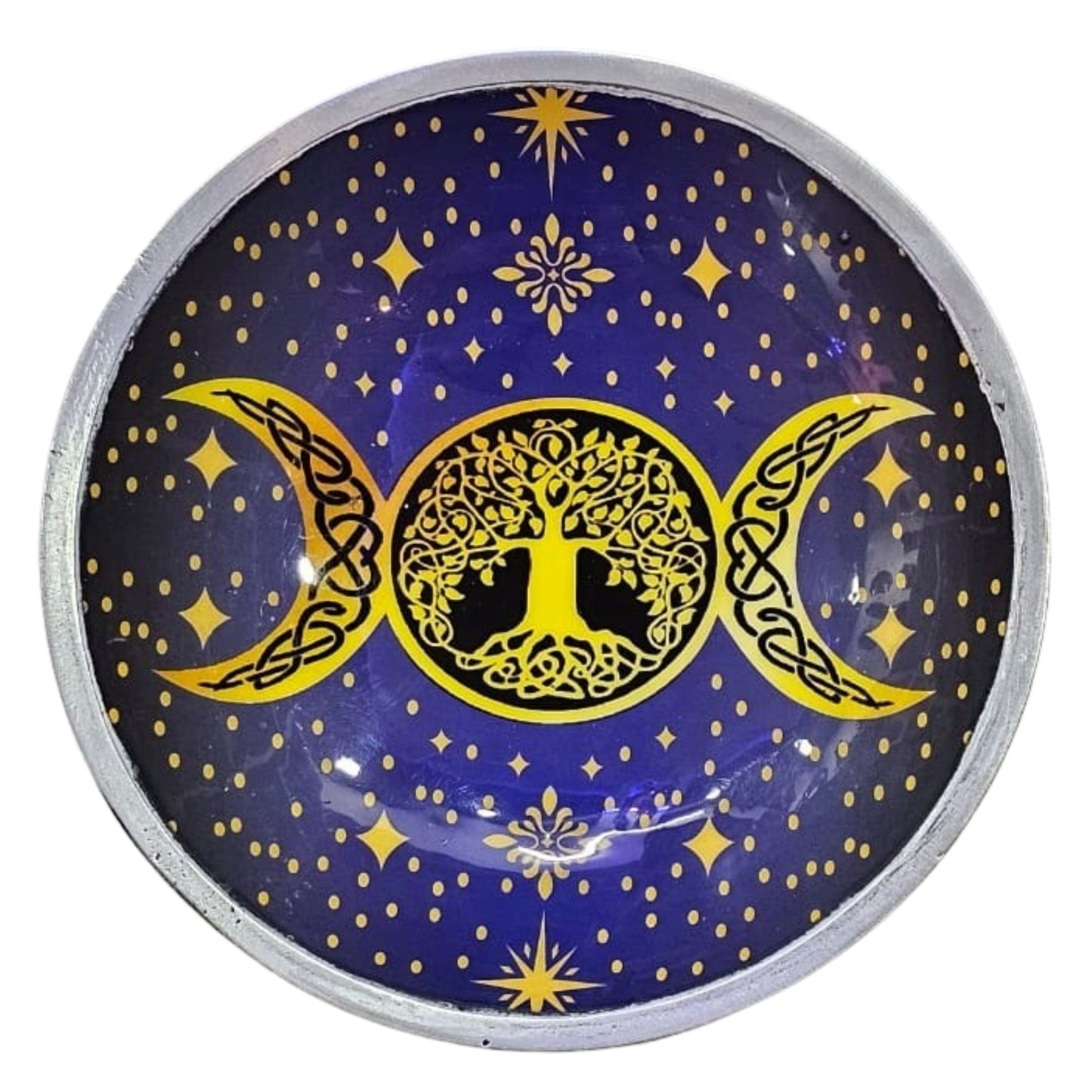 Triple Leg Enamelled Offering Plate Purple Triple Moon ritual vessel