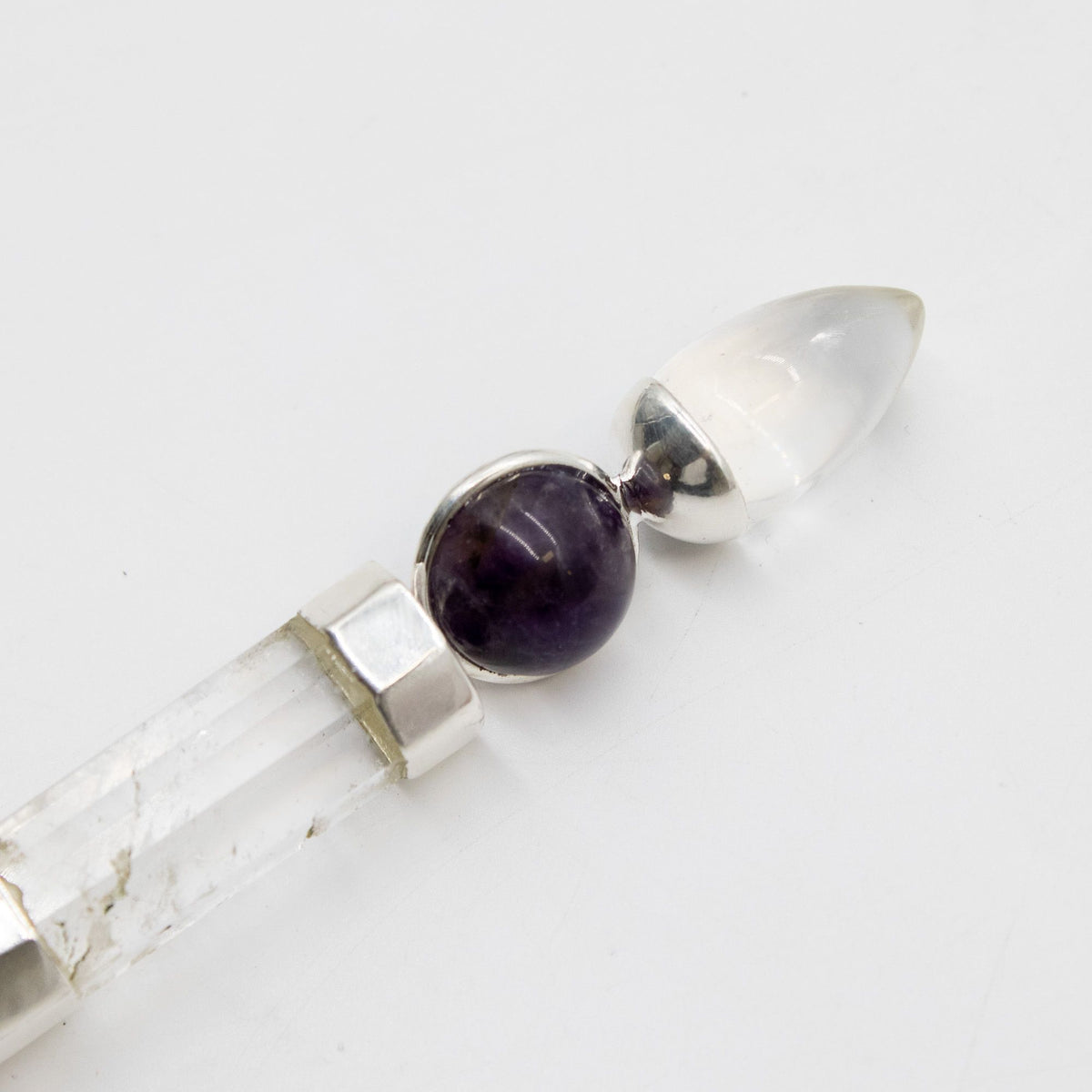 Celestial Prism Wand - Amethyst Moving Crystal Sphere Quartz Stem - 12cm