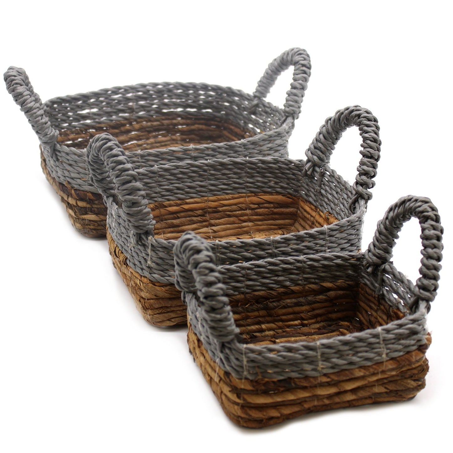 Banana leaf abu-abu raffia square basket set of 3 – woven eco-friendly storage baskets for boho home organisation