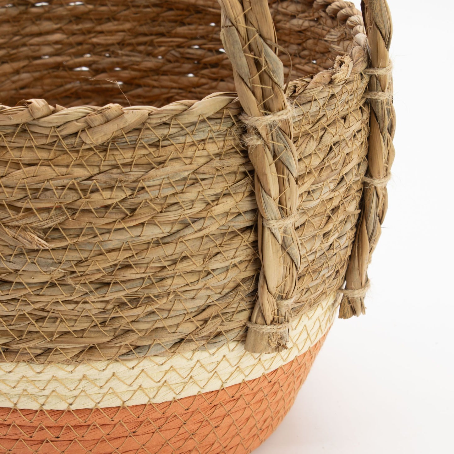Straw & Seagrass Large Baskets - Natural & Orange- Set of 3