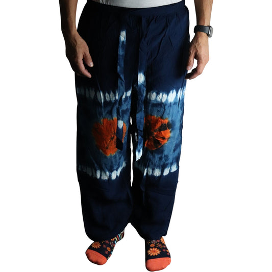 Japanese style lounge pants teal orange medium relaxed fit boho trousers