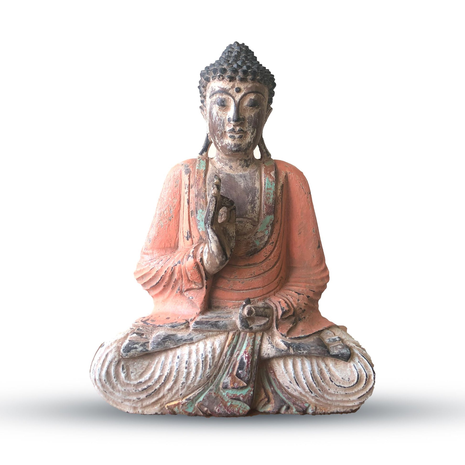 hand carved buddha statue 40cm teaching transmission orange wood sculpture