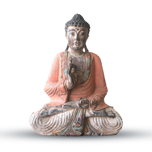 hand carved buddha statue 40cm teaching transmission orange wood sculpture