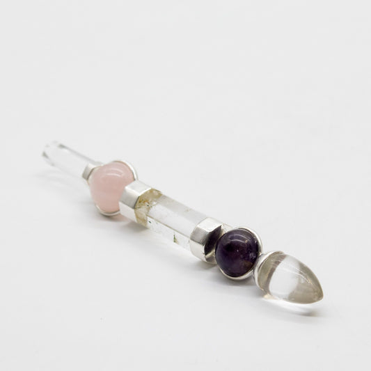 Celestial Prism Wand - Amethyst Moving Crystal Sphere Quartz Stem - 12cm