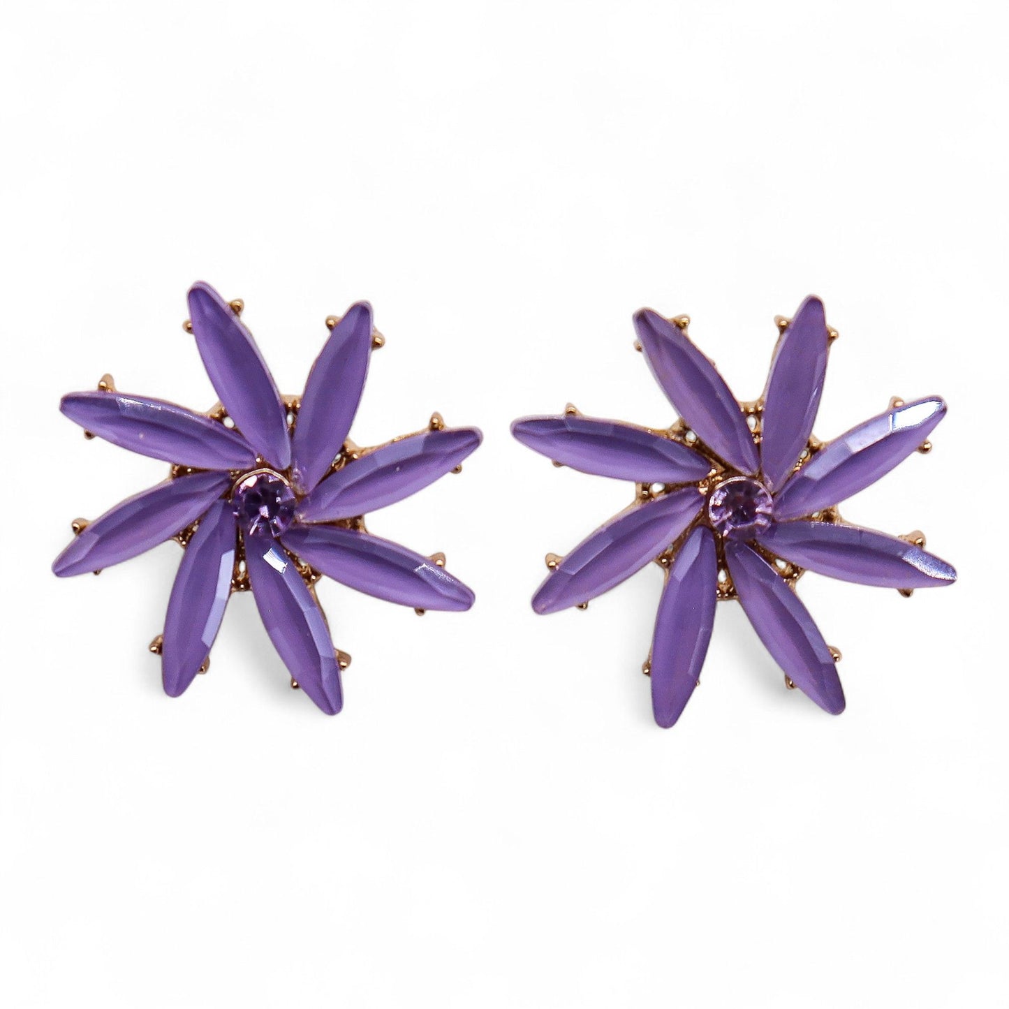 Lavender vintage glass flower earrings, lightweight boho jewellery UK.