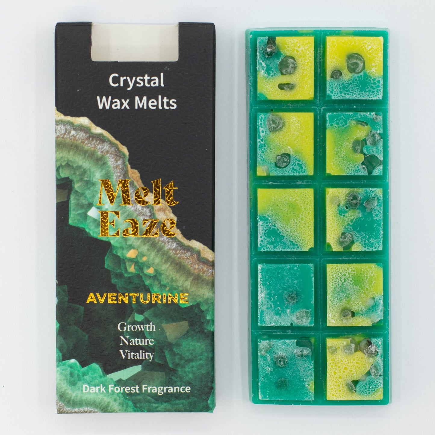 MeltEaze Emerald Forest wax melts 50g snap bar with aventurine chips earthy forest scent
