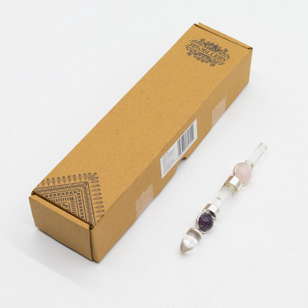 Celestial Prism Wand - Amethyst Moving Crystal Sphere Quartz Stem - 12cm