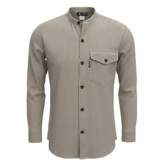 XL Nomad Sari Grandad Shirt in grey stone cotton with long sleeves, a collarless neckline and relaxed Nepalese artisan styling
