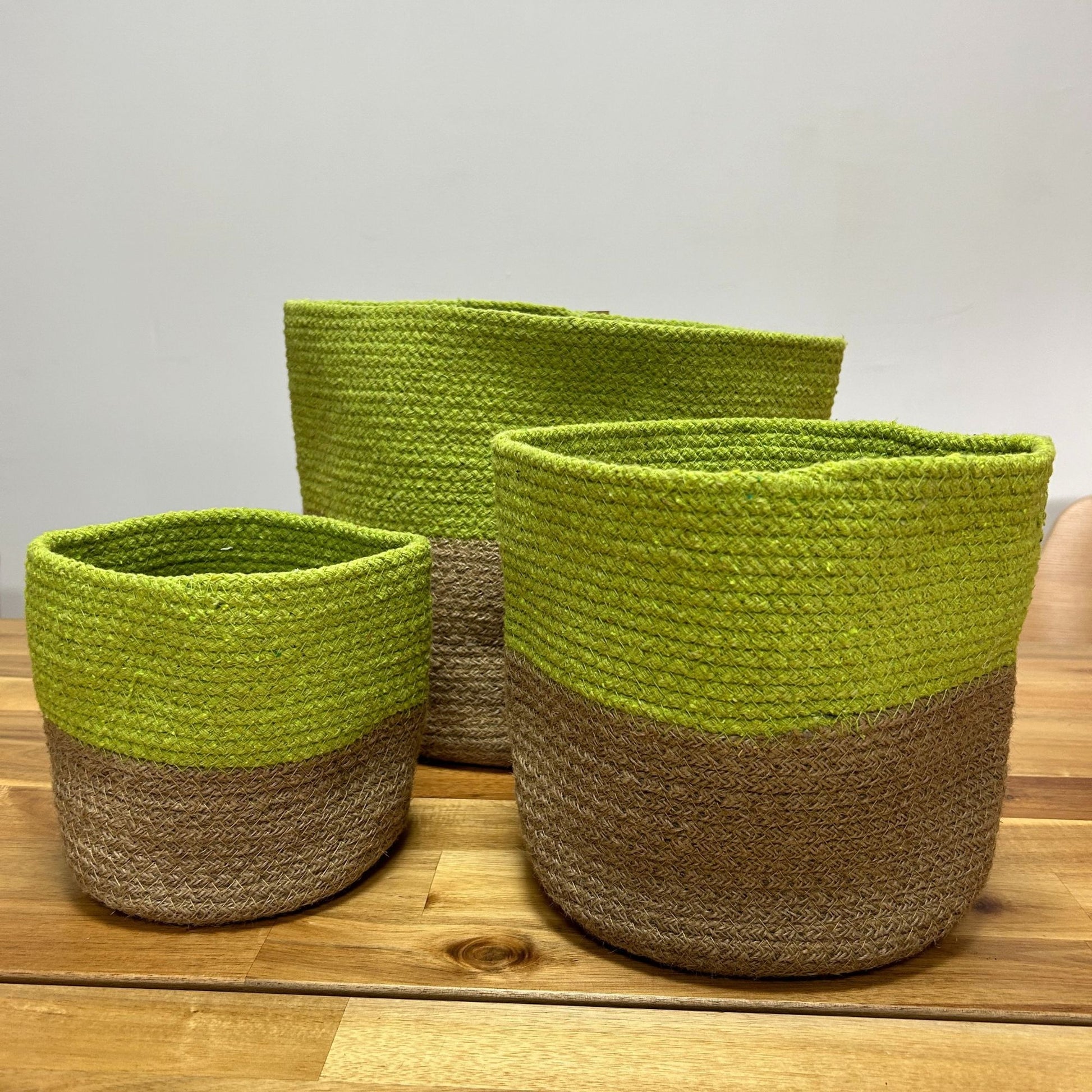 Set of 3 pistachio cotton rope storage baskets – woven boho home organiser for everyday storage