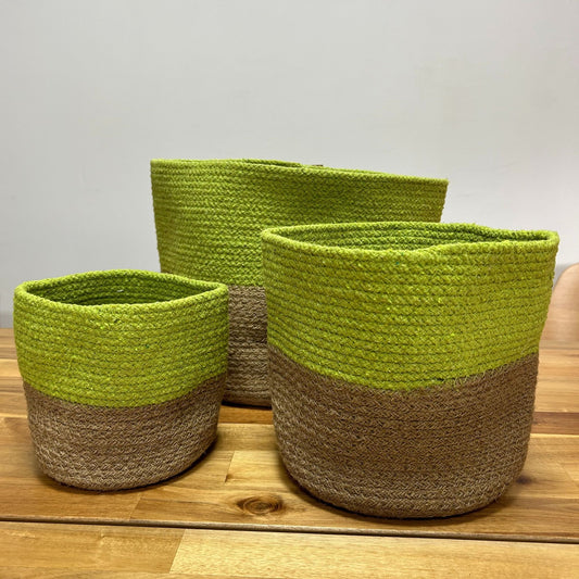 Set of 3 pistachio cotton rope storage baskets – woven boho home organiser for everyday storage