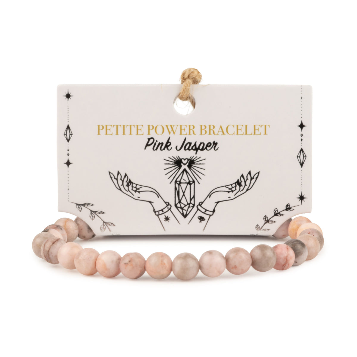 Petite Pink Jasper Power Bracelet with polished 6mm blush pink cream and grey gemstone beads, 17cm stretch fit for slimmer wrists UK