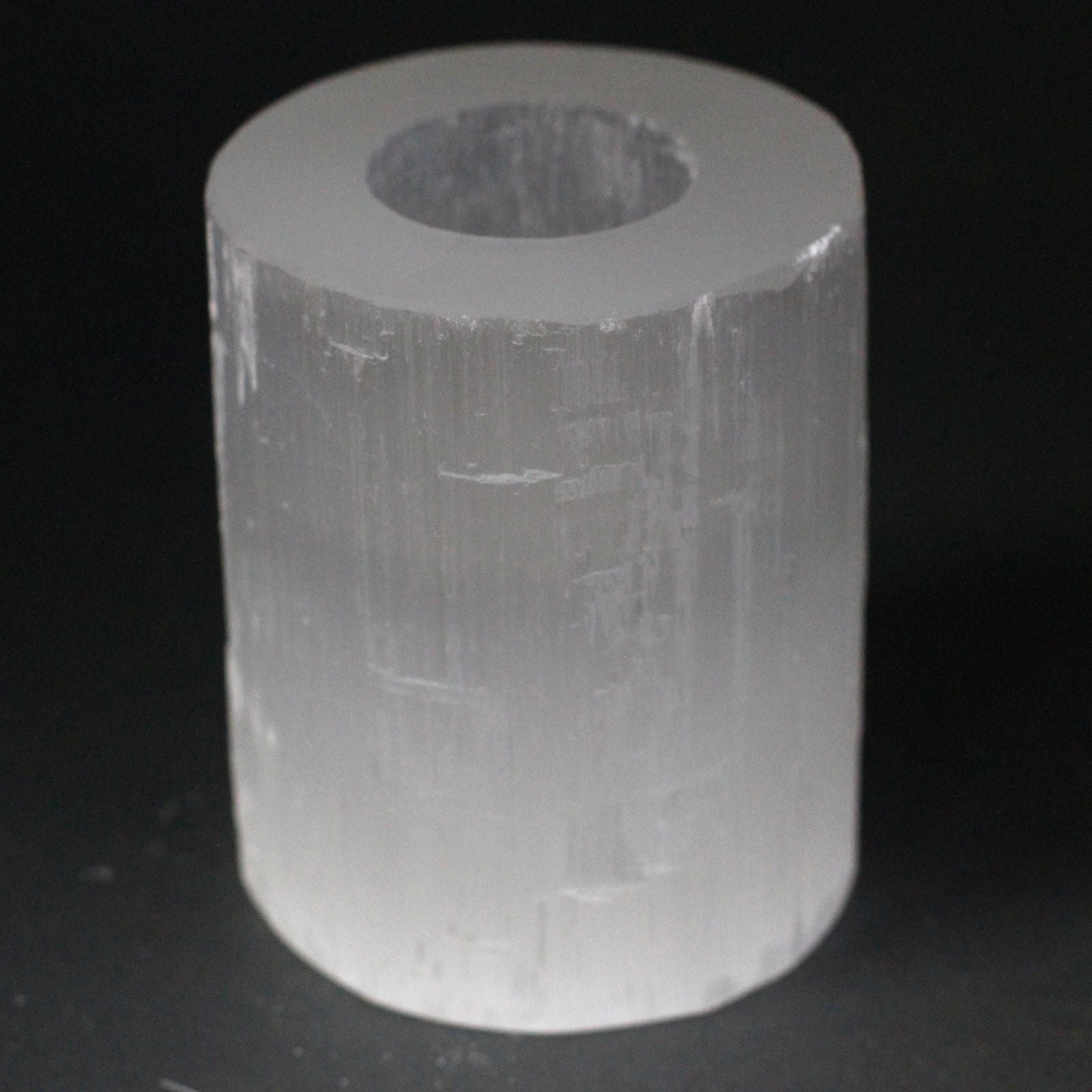 Selenite Cylinder Candle Holder medium 10 cm – natural selenite crystal candle holder for ambient light, energy cleansing and spiritual ambience