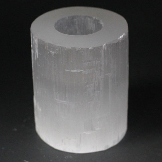 Selenite Cylinder Candle Holder medium 10 cm – natural selenite crystal candle holder for ambient light, energy cleansing and spiritual ambience