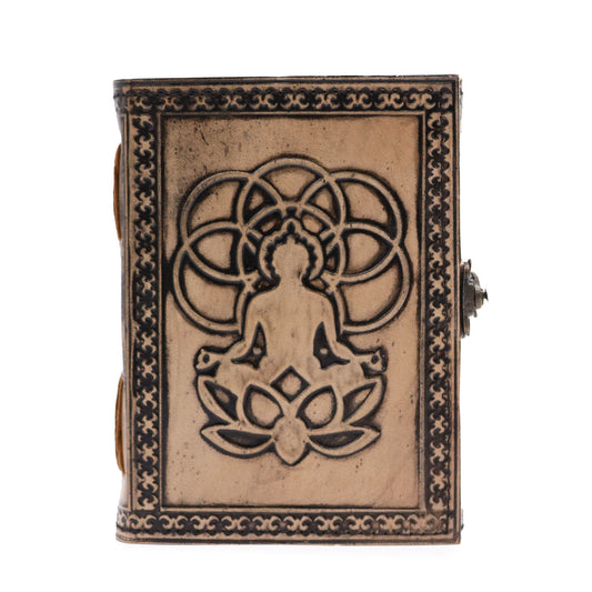 Buddha Esoteric Leather Notebook Antique Grey – 200 page stitched journal with embossed design