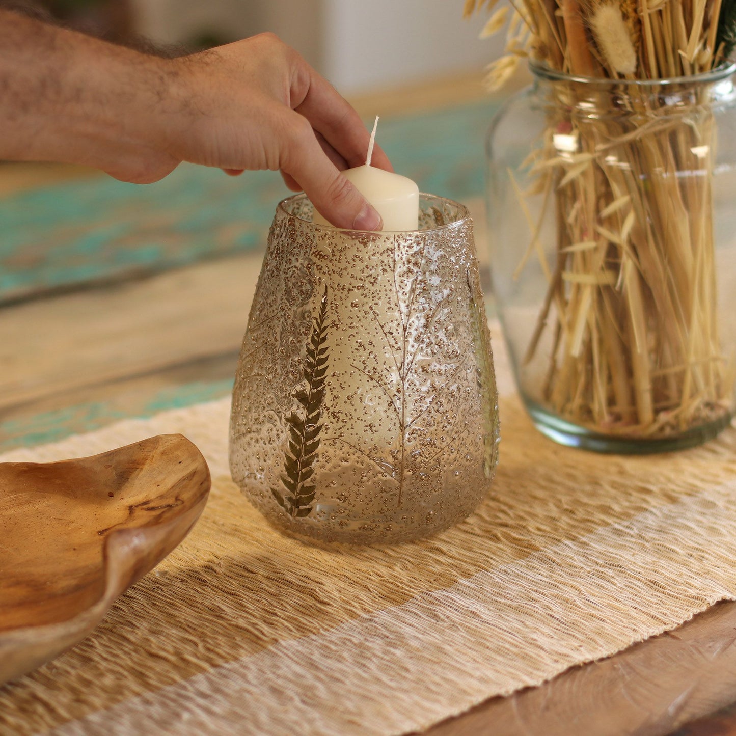 Natural Floral Glass - Large Bowl Candle Holder - Pino