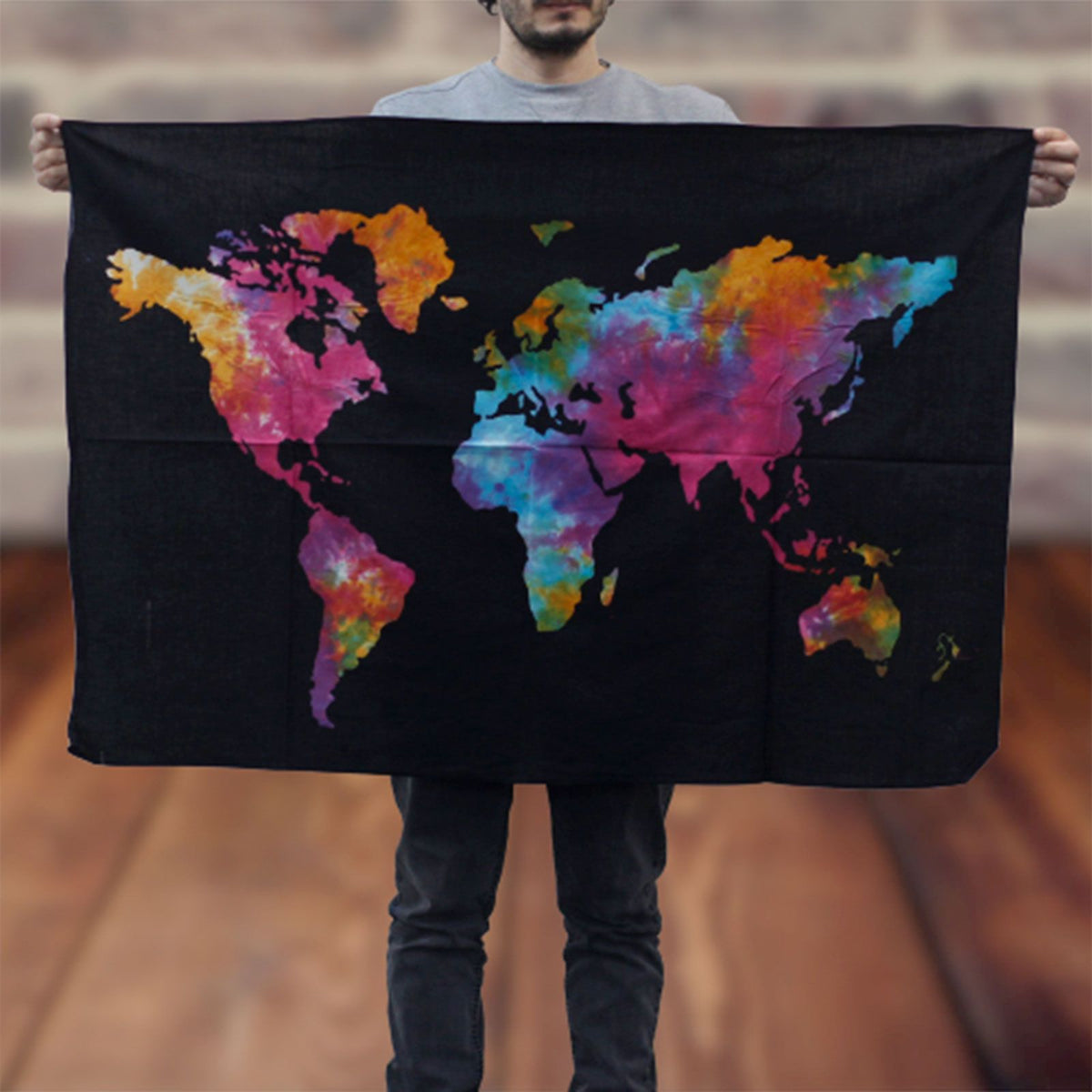 Colourful cotton world map wall art tapestry made in India
