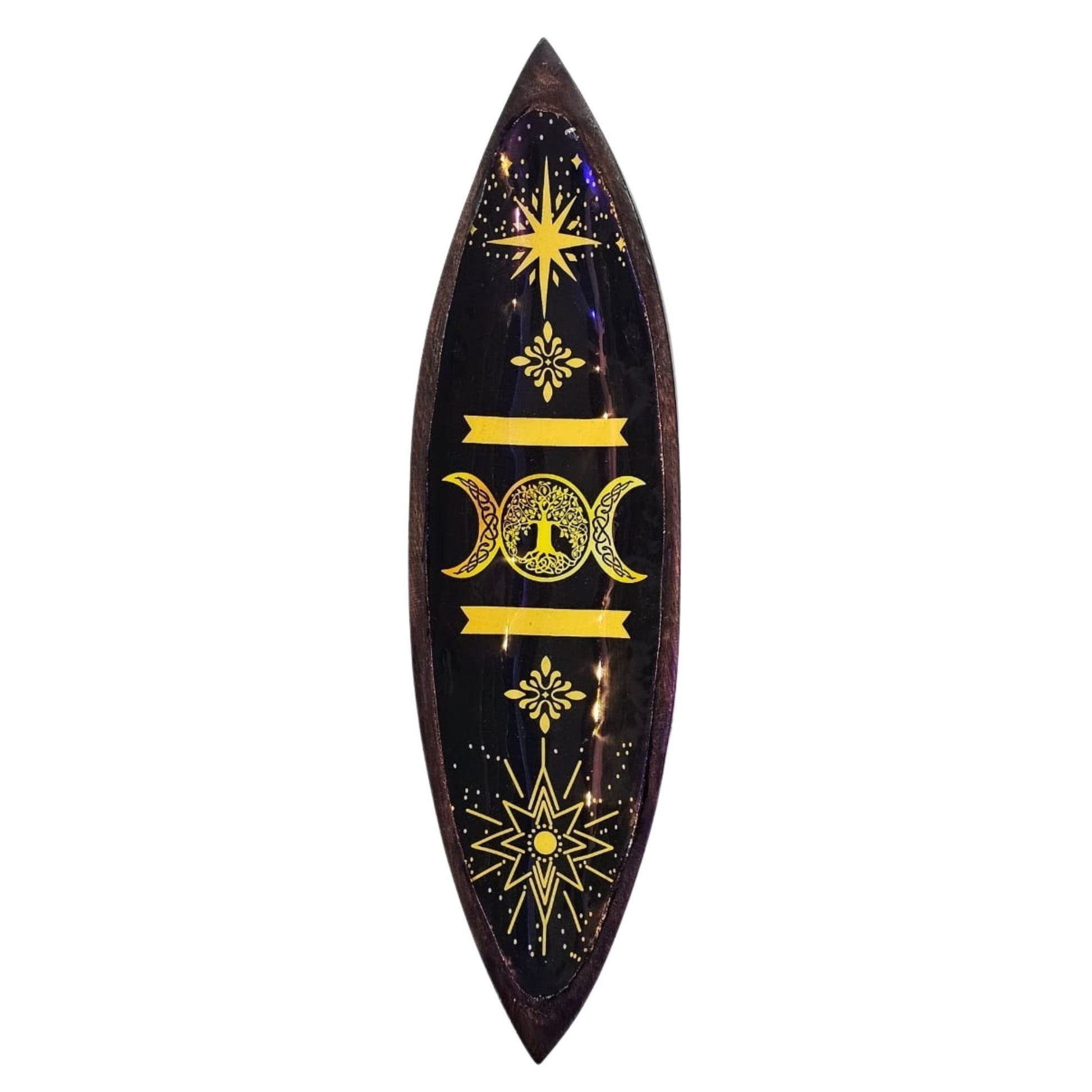 Enamel Incense Bowl Mango Wood Triple Moons mystical incense holder