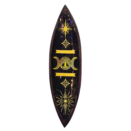Enamel Incense Bowl Mango Wood Triple Moons mystical incense holder
