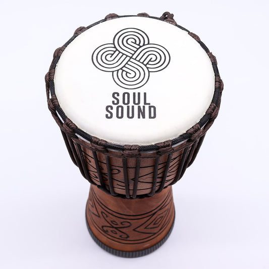 Medium Pro Djembe Drum Soul Sound low 40 cm hand-drum with wooden body and natural skin head for meditation, drumming and world-music rhythms.
