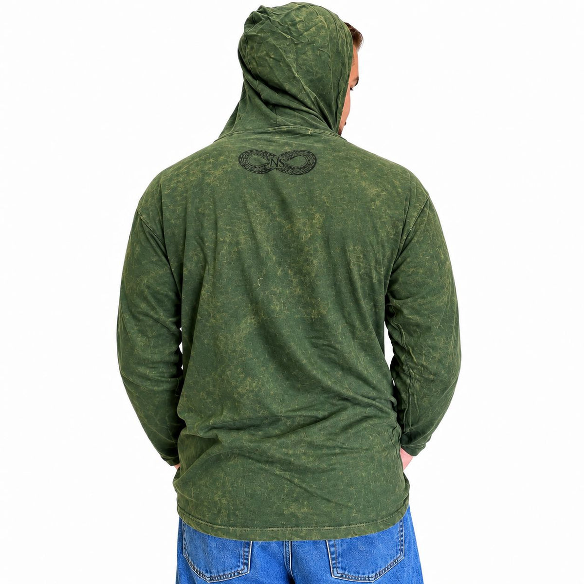 Small Stone Washed Hoody Shirt Kangaroo Pocket - Vintage Teal