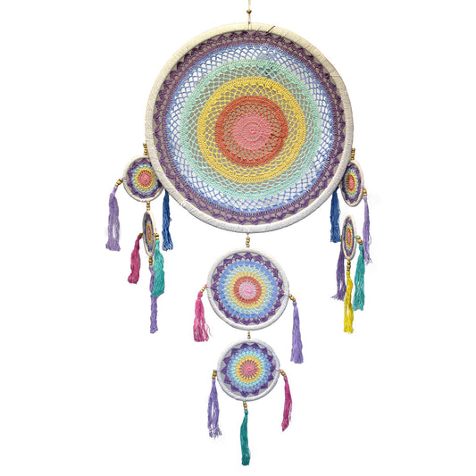 Large Dreamcatcher Pastel Rainbow – handcrafted Balinese payung-inspired dreamcatcher wall hanging, approx. 52cm with handle