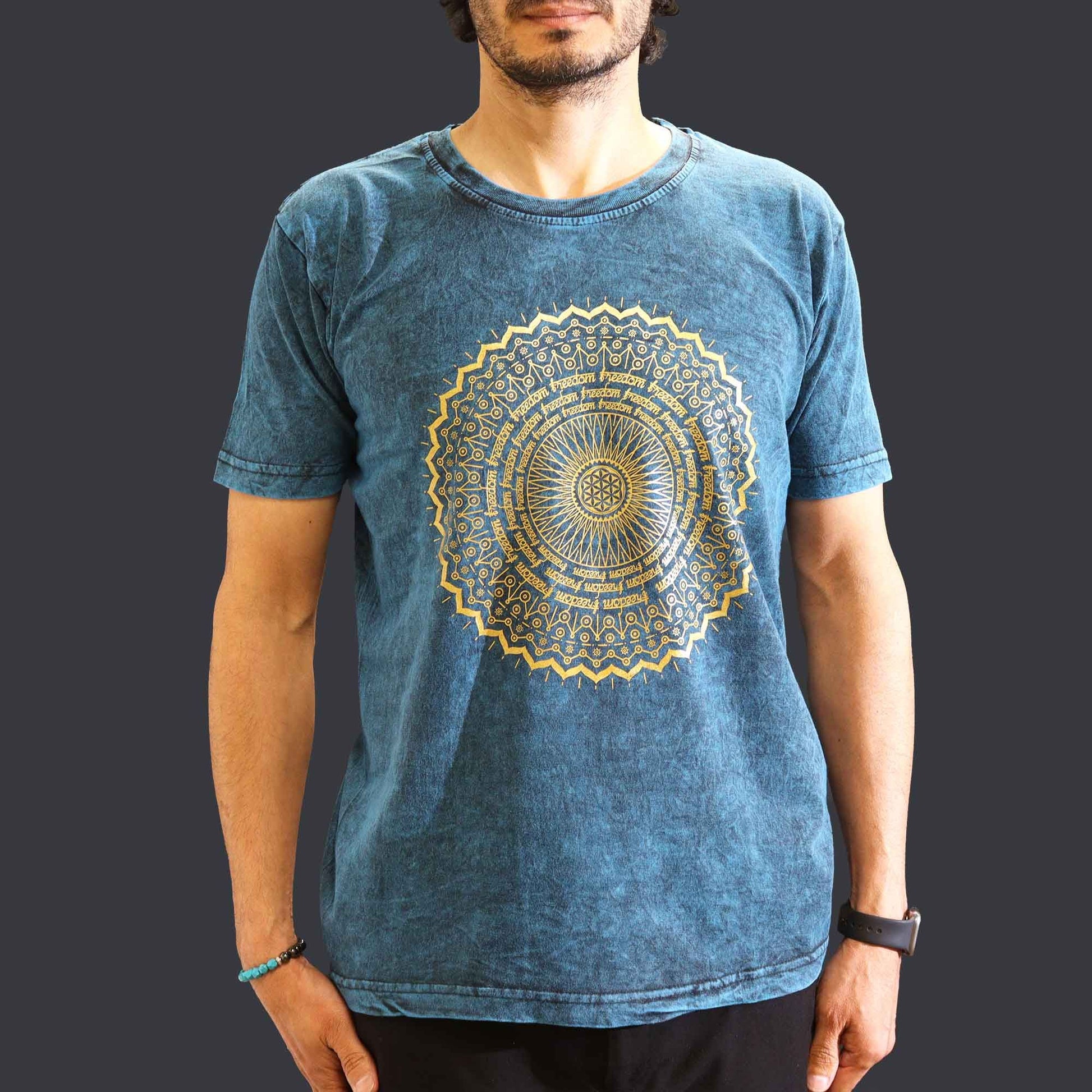 Medium stone washed blue mandala spiritual t-shirt