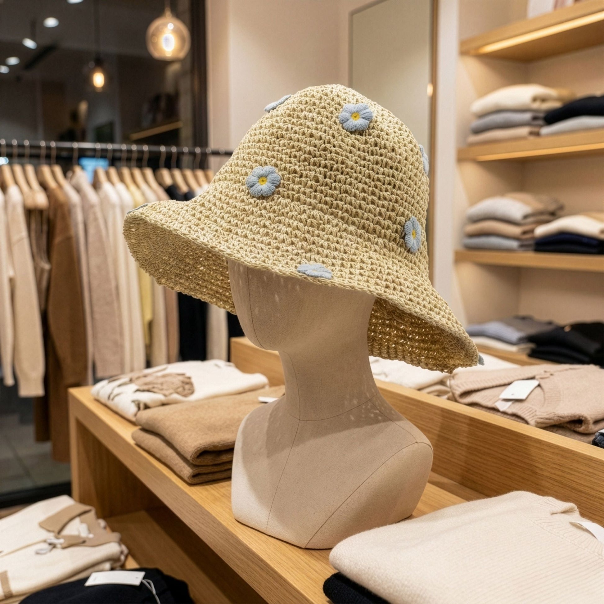 Nomad Sari Floppy Straw Sun Hat in coffee daisies with relaxed floppy brim