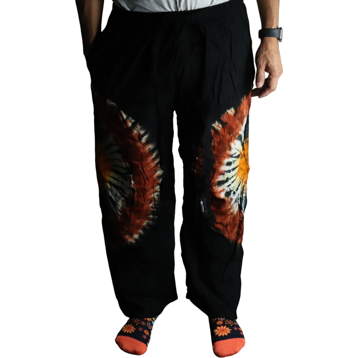 Japanese style lounge pants Medium in black chocolate and orange hand-dyed linen-rayon UK