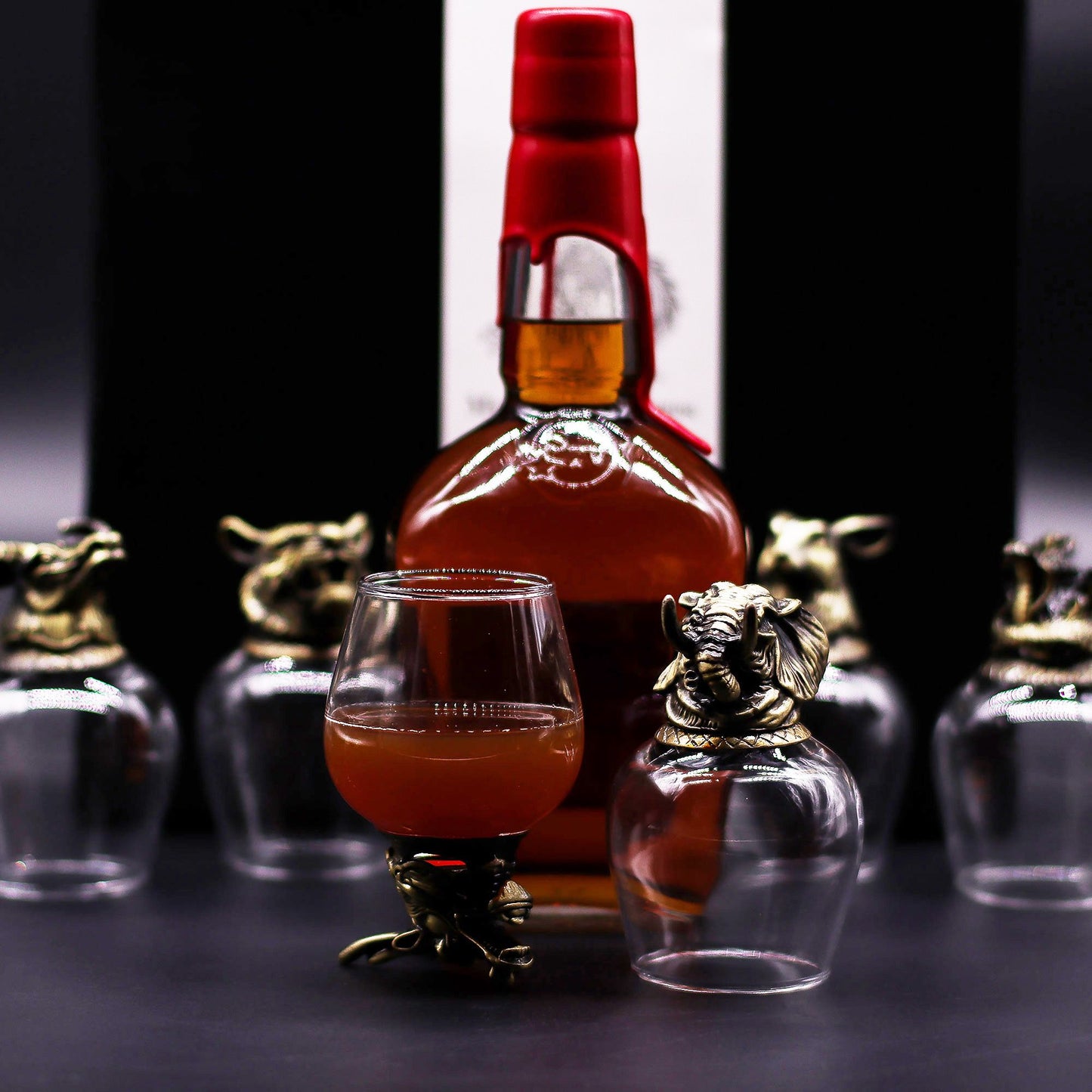 mystical creature glass set 6 x 100ml with antique bronze sculpted bases