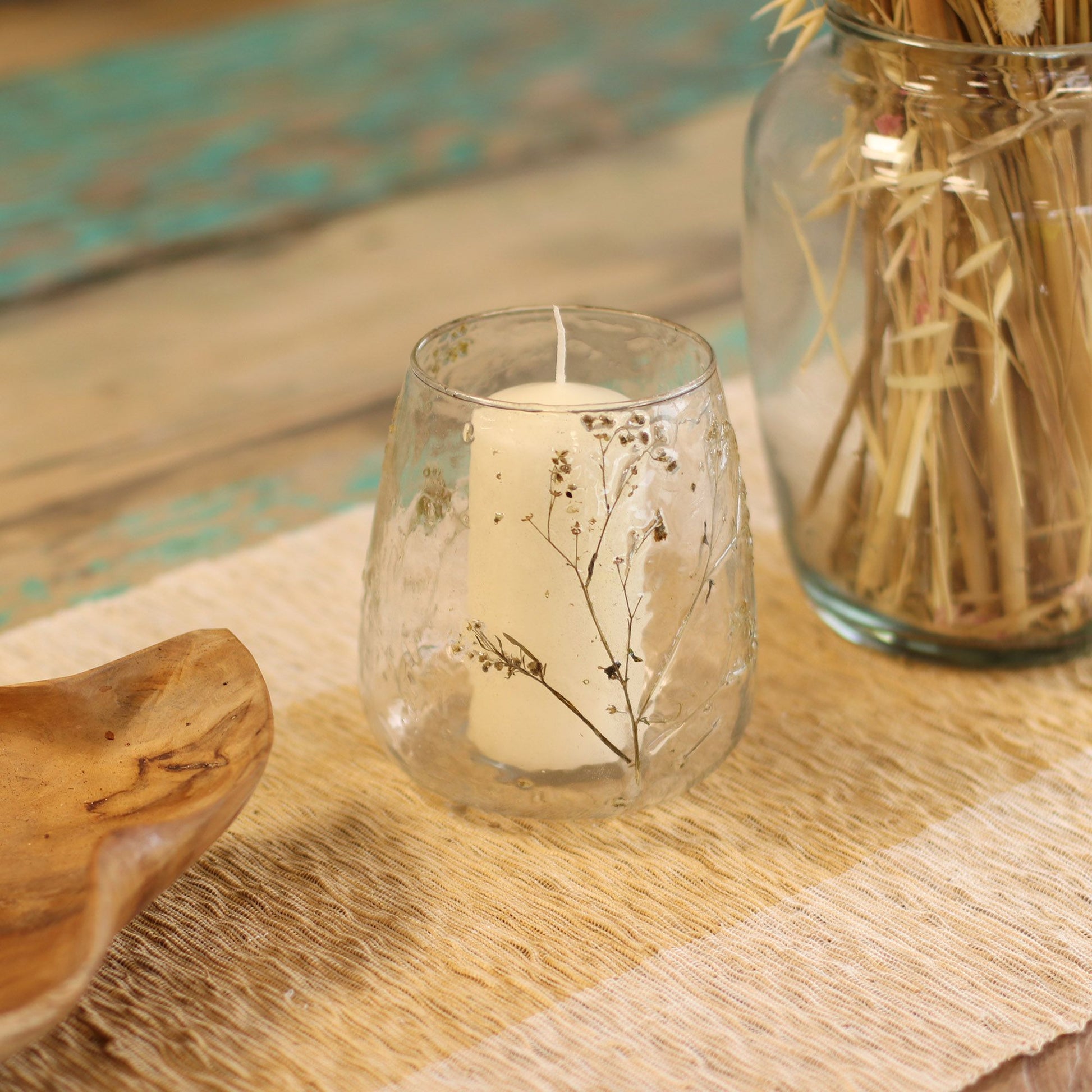 Margarita recycled glass vase candle holder with real pressed flowers