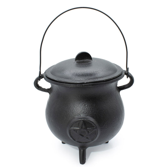 Extra Huge Cast Iron Cauldron with Pentagram 23x18cm ritual vessel